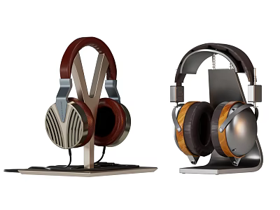 Premium Modern Headphones With Wooden Ear Cups And Metal Stand Design 3d model