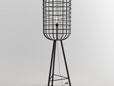 Modern Black Metal Floor Lamp With Grid Shade And Tripod Base 3d model