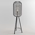 Modern Black Metal Floor Lamp With Grid Shade And Tripod Base