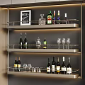 Stylish Wine Cabinet With Multiple Shelves Holding Various Wine Bottles Wine Glasses And Decorative Items