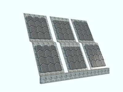 Six Architectural Building Panels With Geometric Grid Texture Arranged In Rows 3d model