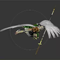 Woman With Large White Wings In Green And White Outfit Holding Staff