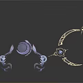 Decorative Ornate Golden Ring And Purple Curved Elements With Gemstone Accents