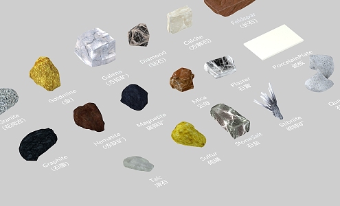 rock ore granite graphite magnetite stibnite stone salt sulfur talc diamond galena gold stone mineral 3d model