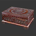 Decorative Handcrafted Wooden Storage Box With Intricate Carved Patterns And Red Tone Design