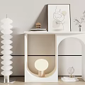 Modern Console Table With Mini House Model Books Artwork Spiral Floor Lamp Round Light Globe 3d model