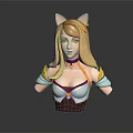 Cat Eared Female Character 3D Model Bust Blonde Long Hair Purple White Outfit Arm Cuffs