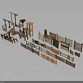 Wooden Scene Components Collection Featuring Fences Railings Shelves And Ladders