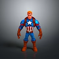 Man In Red White Blue Superhero Uniform With Star Emblem Striped Chest And Brown Boots