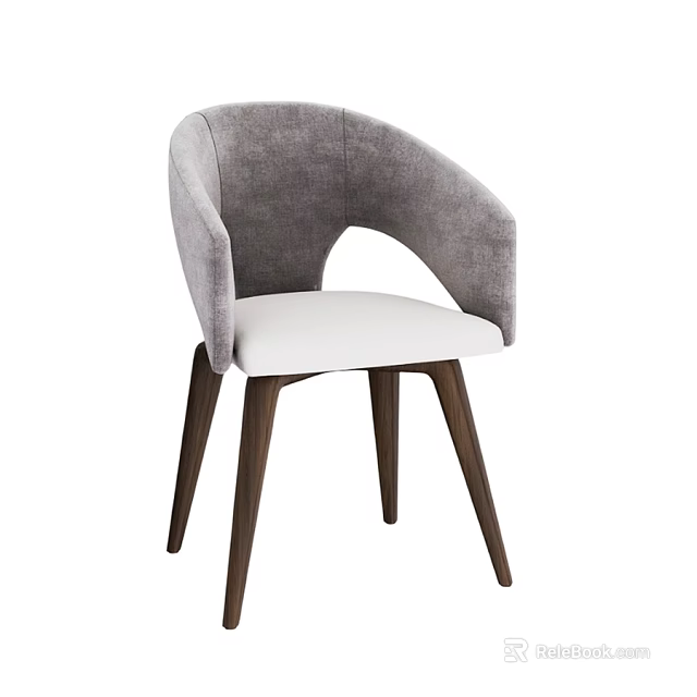 Modern Single Chair With Gray Upholstered Backrest White Seat And Wooden Legs 3d model 