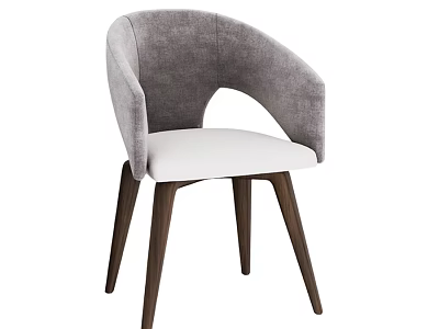 Modern Single Chair With Gray Upholstered Backrest White Seat And Wooden Legs 3d model