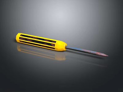 Durable Household Screwdriver Featuring Yellow Handle With Black Stripes And Metal Tip 3d model