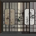Chinese Style Partition with Lattice Design and Bamboo Pattern Decorative Panels 3d model
