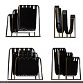 Modern Stylish Bookcase With Gold Metal Frame And Black Open Shelves