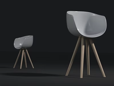 Stylish Modern White Leisure Chairs Featuring Curved Design And Wooden Three Legs 3d model