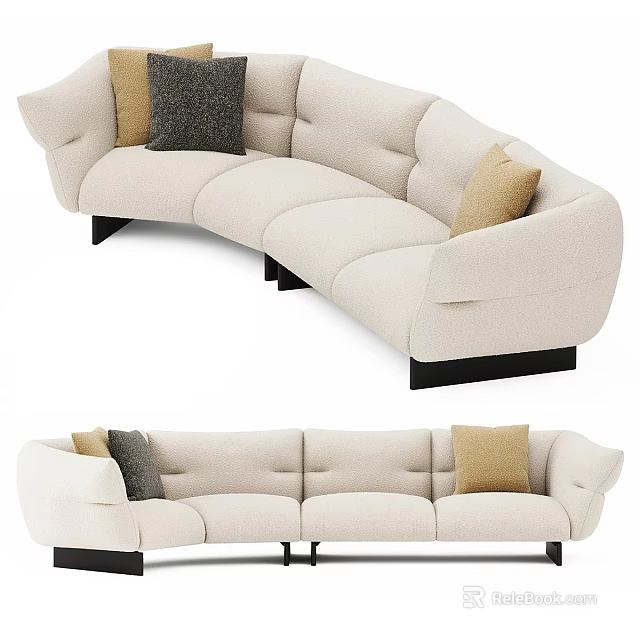 Modern Beige Upholstered Sectional Sofa With Cozy Cushions And Modular Design 3d model