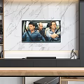 Modern Living Room TV Console With Marble Wall TV And Storage Shelves