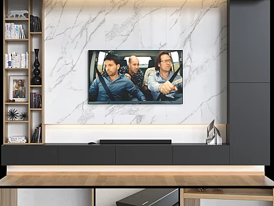 Modern Living Room TV Console With Marble Wall TV And Storage Shelves 3d model