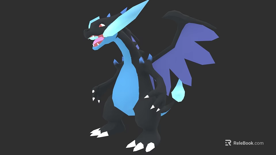 Black And Blue Dragon Character With Spikes And Wings For Game Or Movie 3d model 