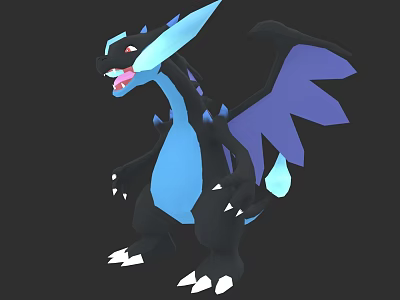 Black And Blue Dragon Character With Spikes And Wings For Game Or Movie 3d model