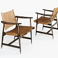 Pair of Vintage Accent Chairs with Wooden Frame Leather Upholstery and Armrests