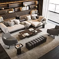 Elegant Modern Living Room Interior With Sofa Pillows Coffee Table Armchairs And Ottoman