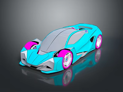 Blue Futuristic Concept Sports Car With Pink Rims And Sleek Aerodynamic Body 3d model