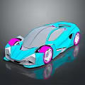 Blue Futuristic Concept Sports Car With Pink Rims And Sleek Aerodynamic Body