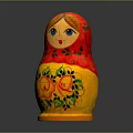 Traditional Matryoshka Doll With Red Yellow Floral Patterns And Blue Eyes