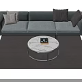 Gray Sofa And Coffee Table Set With Throw Pillows Round Marble Top And Side Tables 3d model