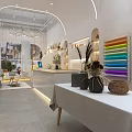 Modern Boutique Store Interior With Sofa Coffee Table Bookshelves And Green Plants
