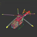 Red Space Mission Helicopter Featuring Yellow Gray Rotors And Red Fuselage Design