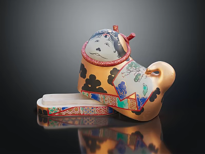 Elegant Oriental Perfume Container With Traditional Floral And Figure Patterns And Gold Accents 3d model