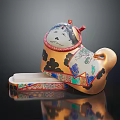 Elegant Oriental Perfume Container With Traditional Floral And Figure Patterns And Gold Accents