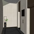 Modern Elevator Hallway With White Wall Panels Gray Marble Floor And Decorative Plant 3d model