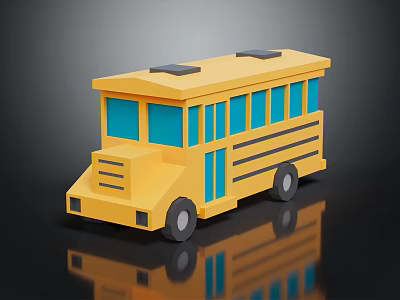 Yellow School Bus 3D Model With Blue Windows And Black Wheels 3d model