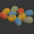 Decorative Ornament Set With Colorful Foil Wrapped Shiny Multi Colored Easter Eggs On Black Background