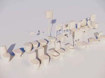 Collection of Various Modern Toilet Designs with Bathroom Fixtures and Ceramic Accessories 3d model