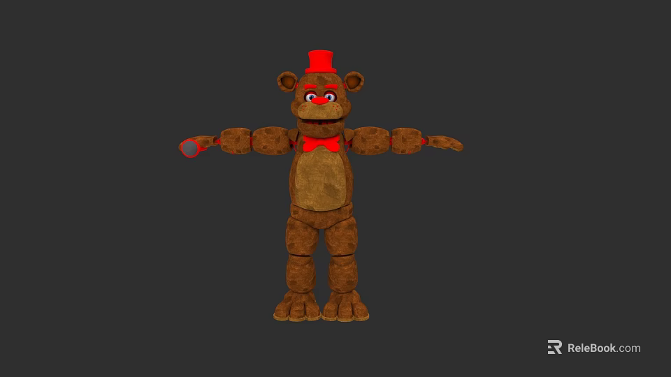 Brown Electric Toy Bear With Red Hat Bowtie And Stretchy Arms 3d model 