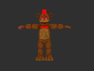 Brown Electric Toy Bear With Red Hat Bowtie And Stretchy Arms 3d model