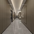 Modern Front Desk Reception Area With Marble Counter Stone Wall Accent Lighting And Potted Plant