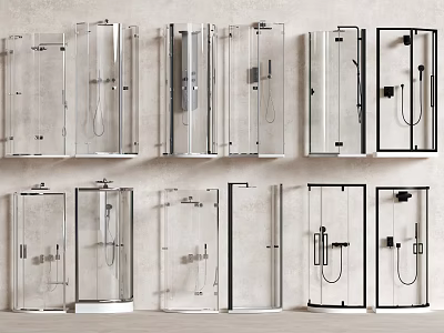 Various Modern Shower Sauna Enclosures With Transparent Glass Designs And Metal Frames 3d model