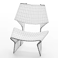 Modern Leisure Chair with Unique Geometric Shape Dark Wood Texture and Light Colored Seat