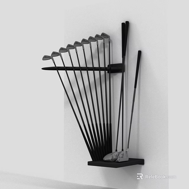 Wall Mounted Golf Club Rack With Organized Clubs And Storage Design 3d model 