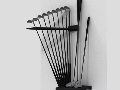 Wall Mounted Golf Club Rack With Organized Clubs And Storage Design 3d model