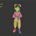Cartoon Game Movie Character With Red Bun Hairstyle Orange Striped Sweater Beige Pants White Shoes