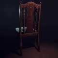 Classic Wooden Leisure Chair With Carved Backrest And Striped Fabric Seat