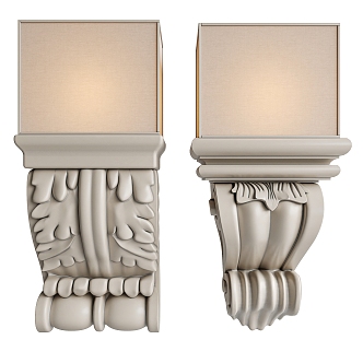 French Middle Style Wall Lamp Carved Decorative Column 3d model