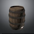 Wooden Barrel With Metal Hoops And Textured Surface On Dark Background
