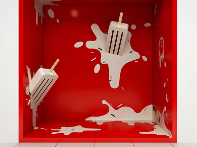 Red Cube Room With Melting Ice Cream Pops And White Splashes Photo Spot 3d model